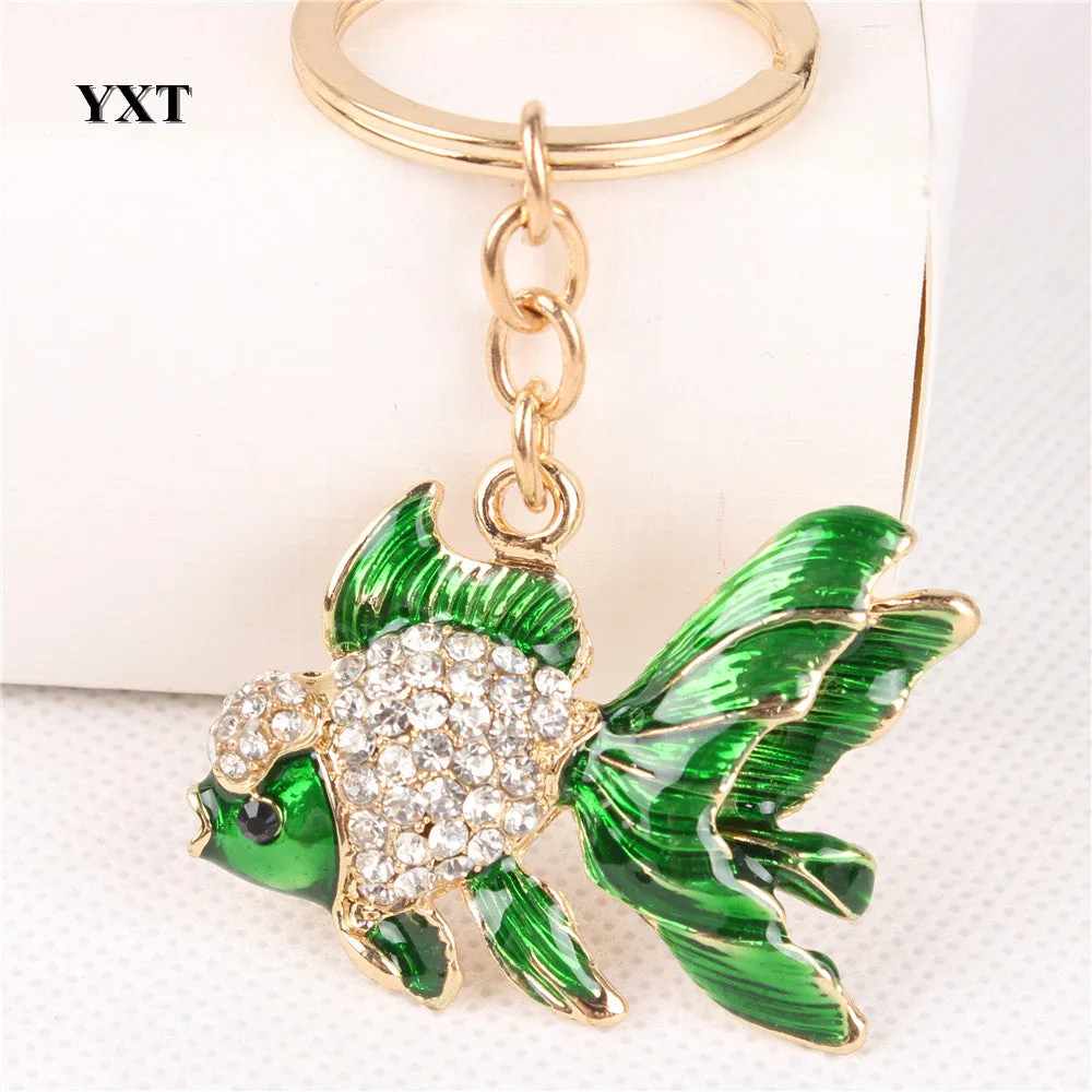 Lovely Goldfish Fish Cute Crystal Rhinestone Charm Pendant  Purse Car Key Ring Keychain Party Favorite Gift High-quality