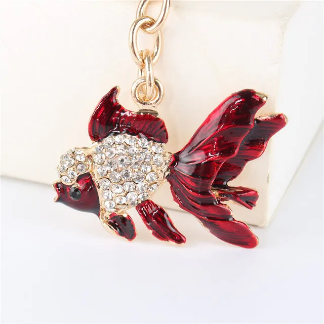 Lovely Goldfish Fish Cute Crystal Rhinestone Charm Pendant  Purse Car Key Ring Keychain Party Favorite Gift High-quality