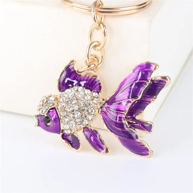 Lovely Goldfish Fish Cute Crystal Rhinestone Charm Pendant  Purse Car Key Ring Keychain Party Favorite Gift High-quality