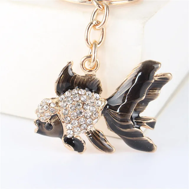 Lovely Goldfish Fish Cute Crystal Rhinestone Charm Pendant  Purse Car Key Ring Keychain Party Favorite Gift High-quality