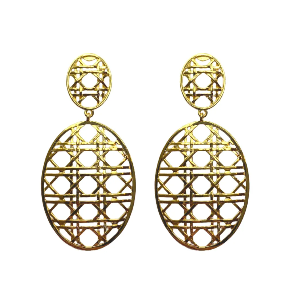 M. Donohue Remy Wicker Gold Oval Link Earrings