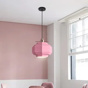 Macaron Pink Pendant Light with Faceted Iron Shade - Stylish Hanging Pendulum for Dinette