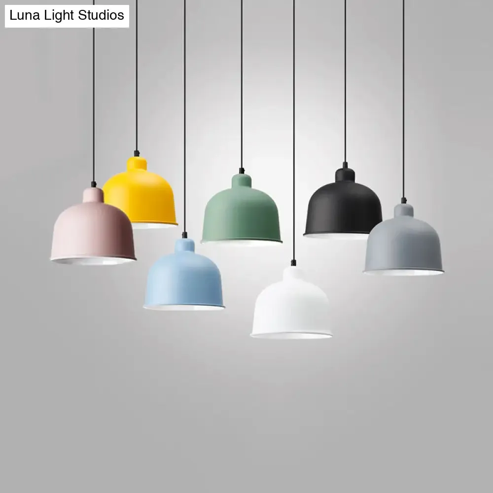 Macaron Style Aluminum Pendant Lamp - Single Head Hanging Light with Bowl Shade for Restaurants