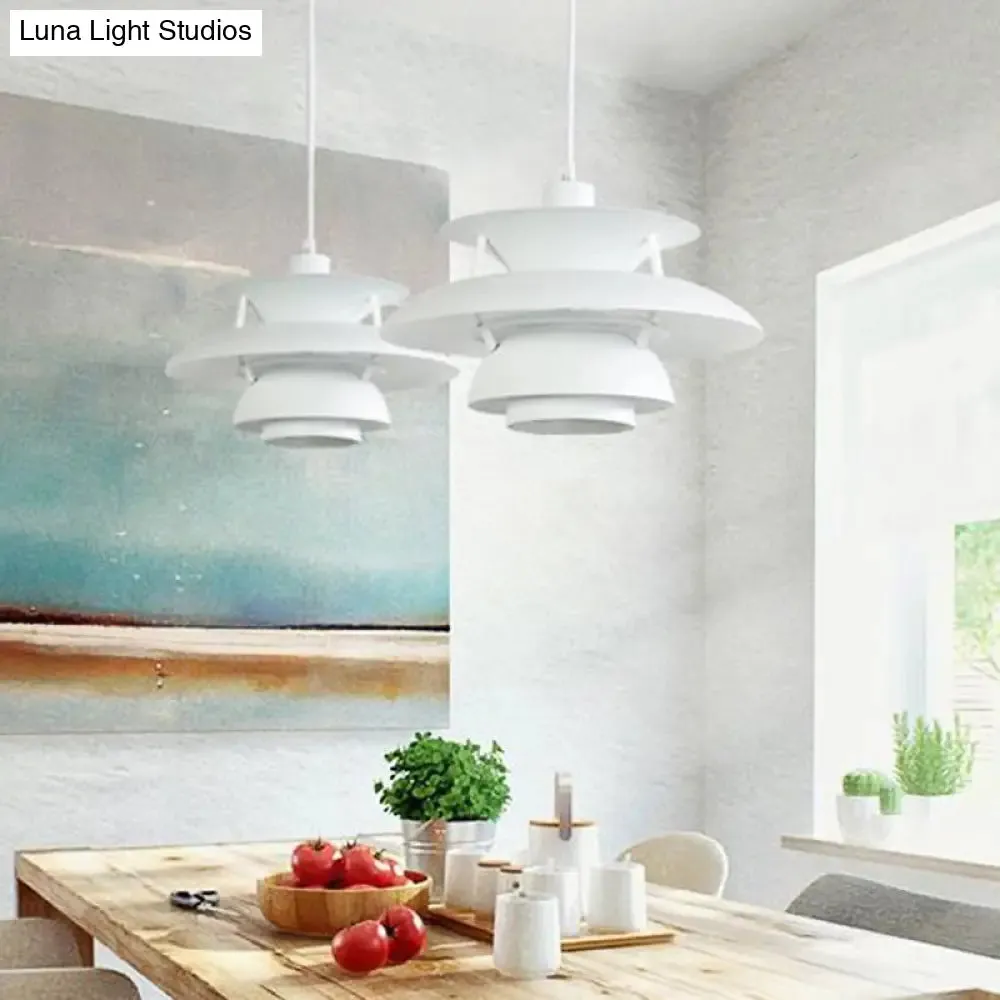 Macaron Style Aluminum Pendant Light with Flared Shade - 3 Layers, 1 Light, Black/Gray, 12"/16" Wide