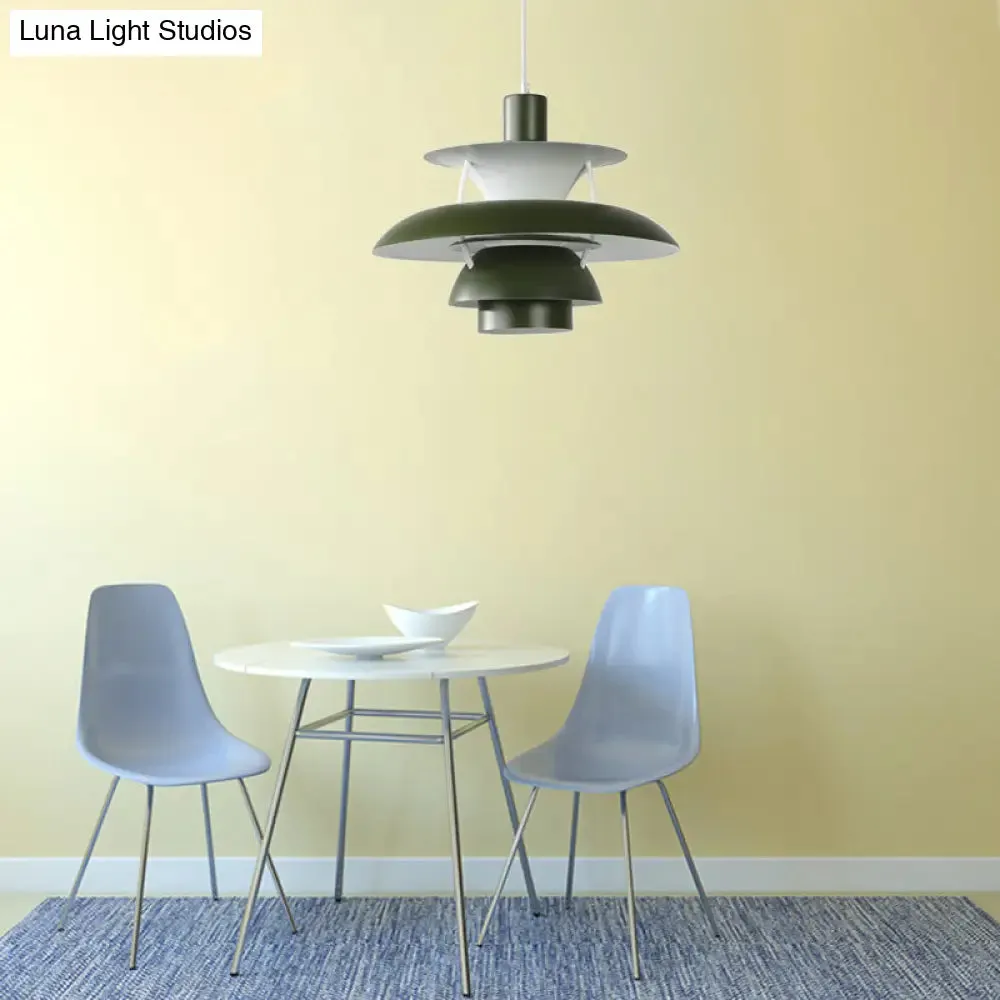 Macaron Style Aluminum Pendant Light with Flared Shade - 3 Layers, 1 Light, Black/Gray, 12"/16" Wide