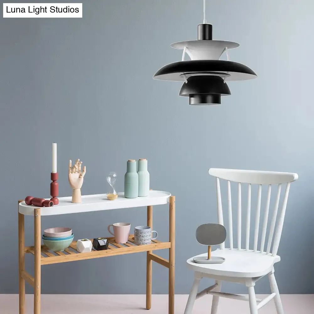 Macaron Style Aluminum Pendant Light with Flared Shade - 3 Layers, 1 Light, Black/Gray, 12"/16" Wide