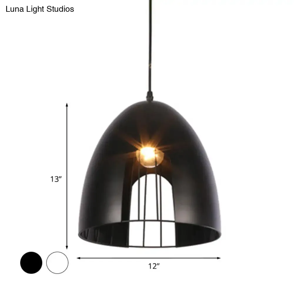 Metallic Bell Ceiling Light with Cage Shade - Industrial Pendant Light in White/Black