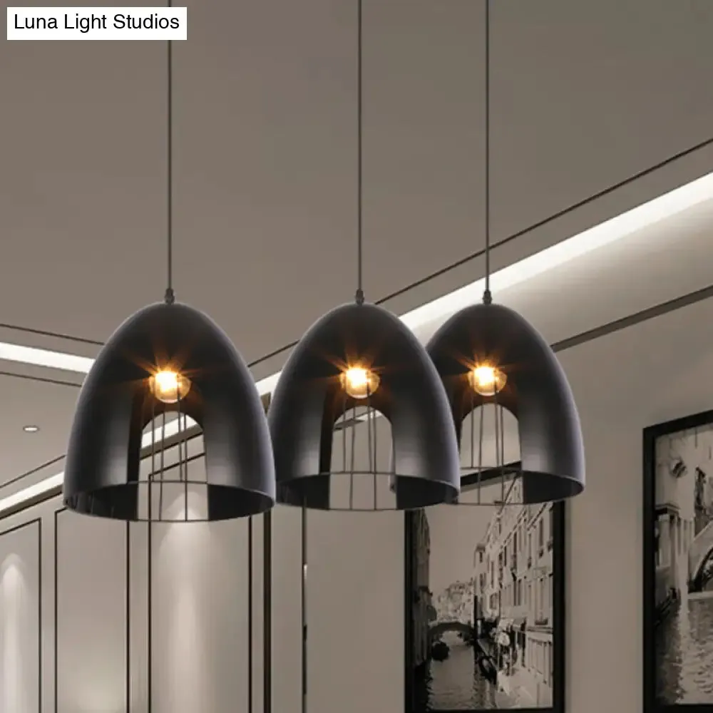 Metallic Bell Ceiling Light with Cage Shade - Industrial Pendant Light in White/Black