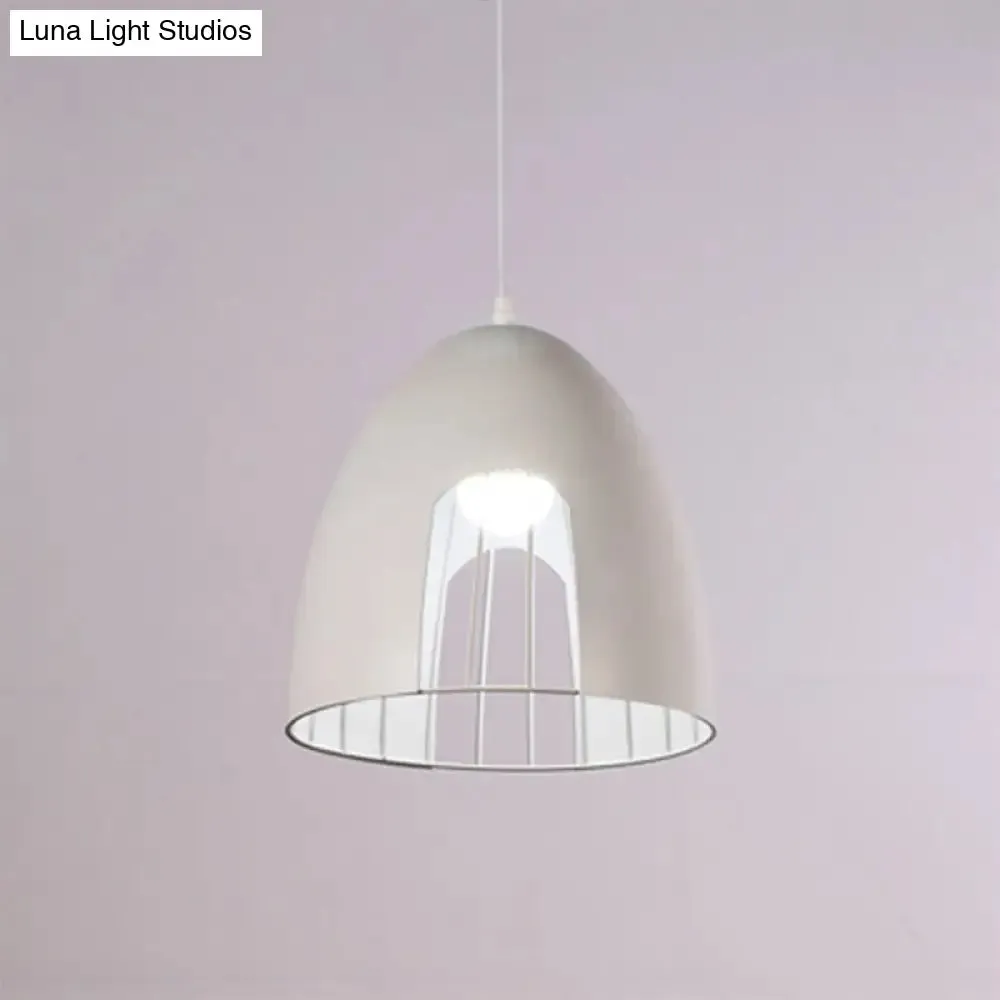 Metallic Bell Ceiling Light with Cage Shade - Industrial Pendant Light in White/Black