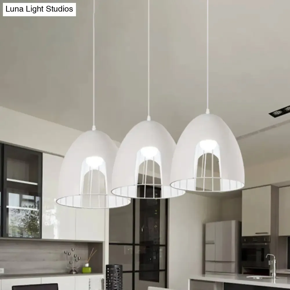 Metallic Bell Ceiling Light with Cage Shade - Industrial Pendant Light in White/Black