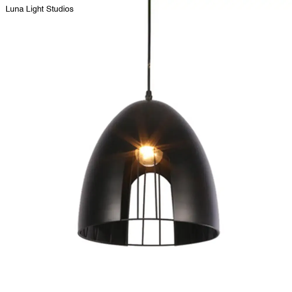 Metallic Bell Ceiling Light with Cage Shade - Industrial Pendant Light in White/Black