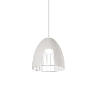 Metallic Bell Ceiling Light with Cage Shade - Industrial Pendant Light in White/Black