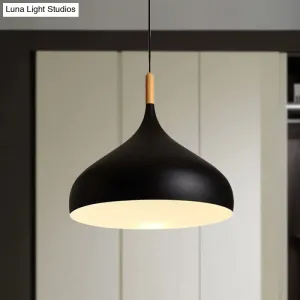 Metallic Dome Pendant Lamp - Simple Style, 1 Head, Black/White - Ideal for Dining Rooms - Available in 12.5" and 16.5" Width