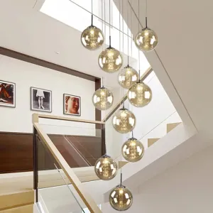 Minimalist LED Glass Pendant Light - Round Shaded Staircase Hanging Lighting