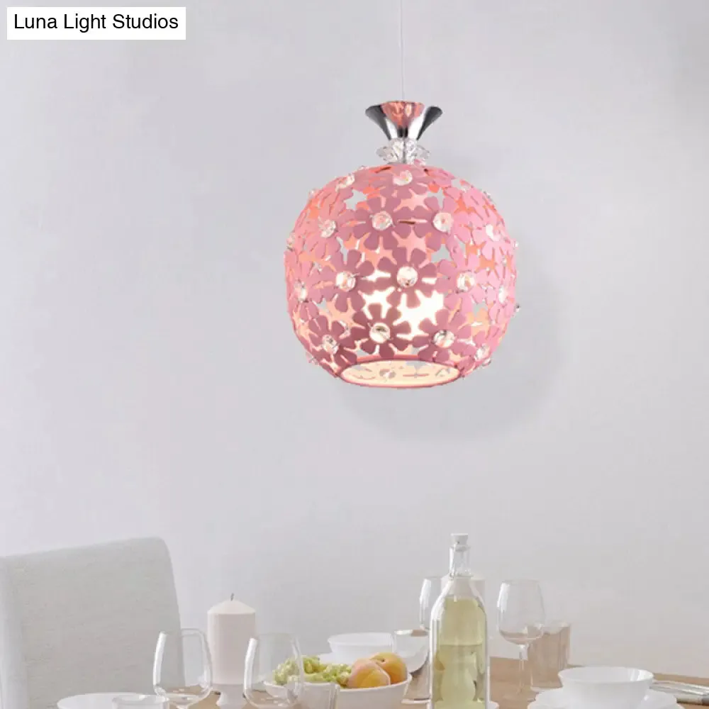 Minimalist Pink Floret Pendant Light with Iron Sphere Design and Single Bulb Ceiling Fixture