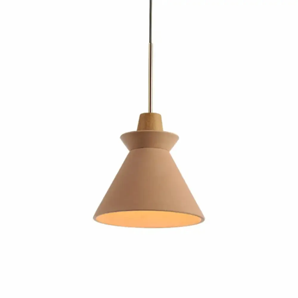 Minimalist Wood Pendant Hanging Light: 1-Head, Conical Cement Shade for Dining Room