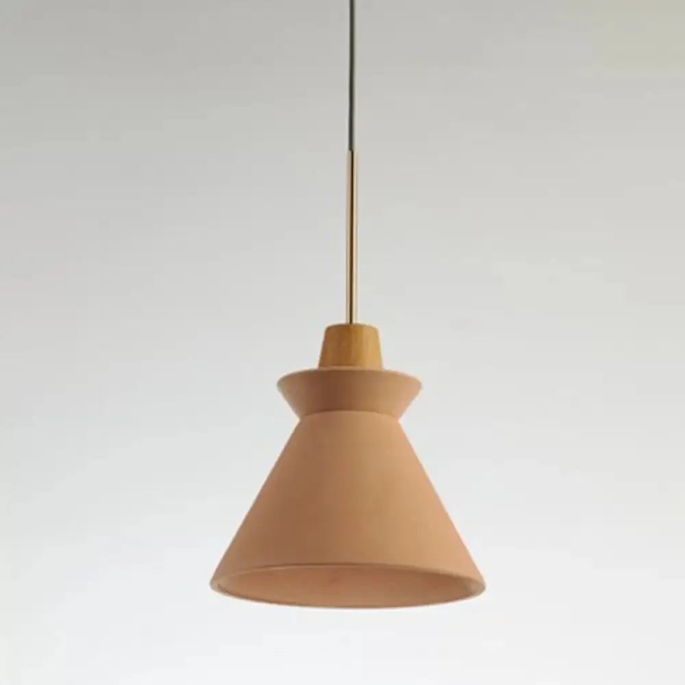 Minimalist Wood Pendant Hanging Light: 1-Head, Conical Cement Shade for Dining Room