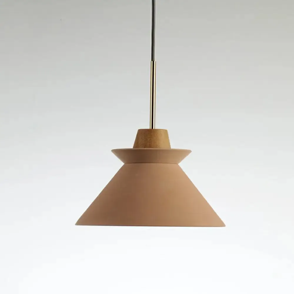 Minimalist Wood Pendant Hanging Light: 1-Head, Conical Cement Shade for Dining Room