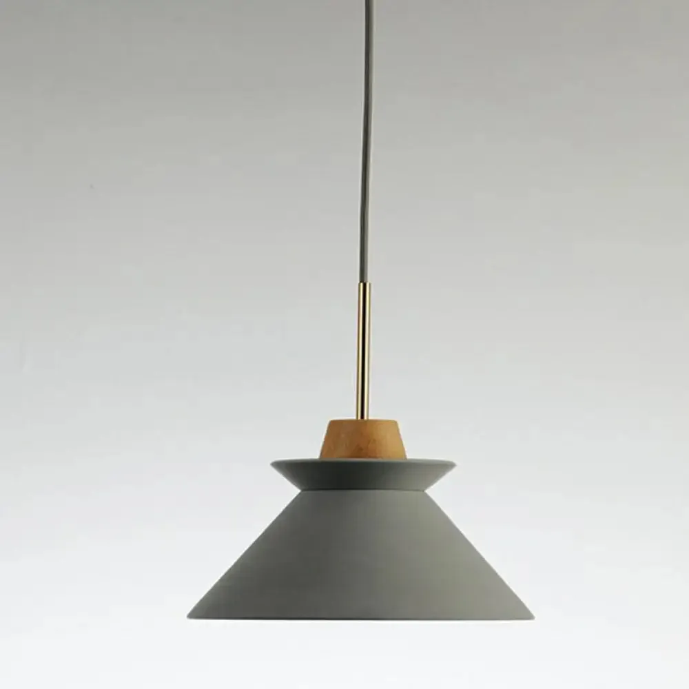 Minimalist Wood Pendant Hanging Light: 1-Head, Conical Cement Shade for Dining Room