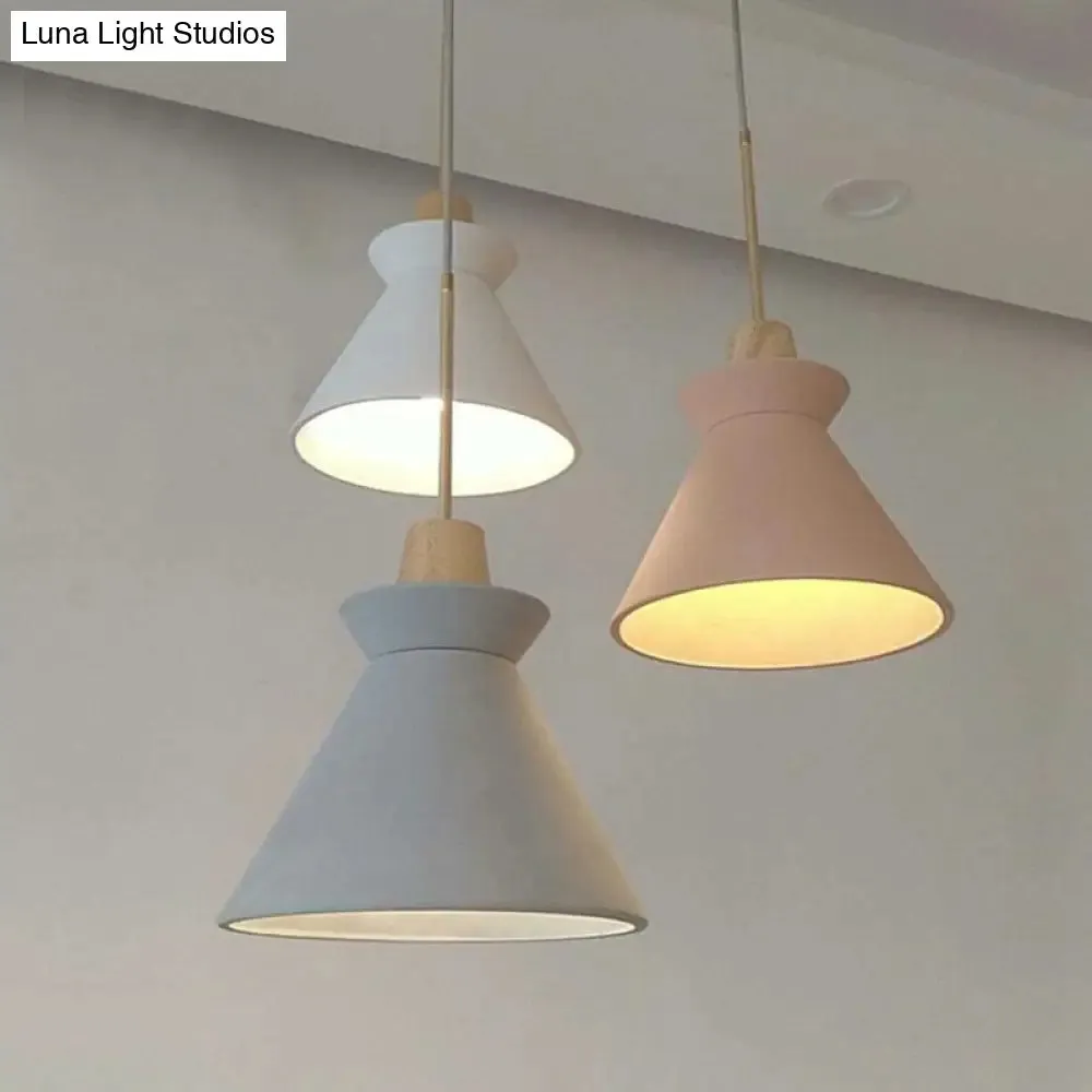 Minimalist Wood Pendant Hanging Light: 1-Head, Conical Cement Shade for Dining Room