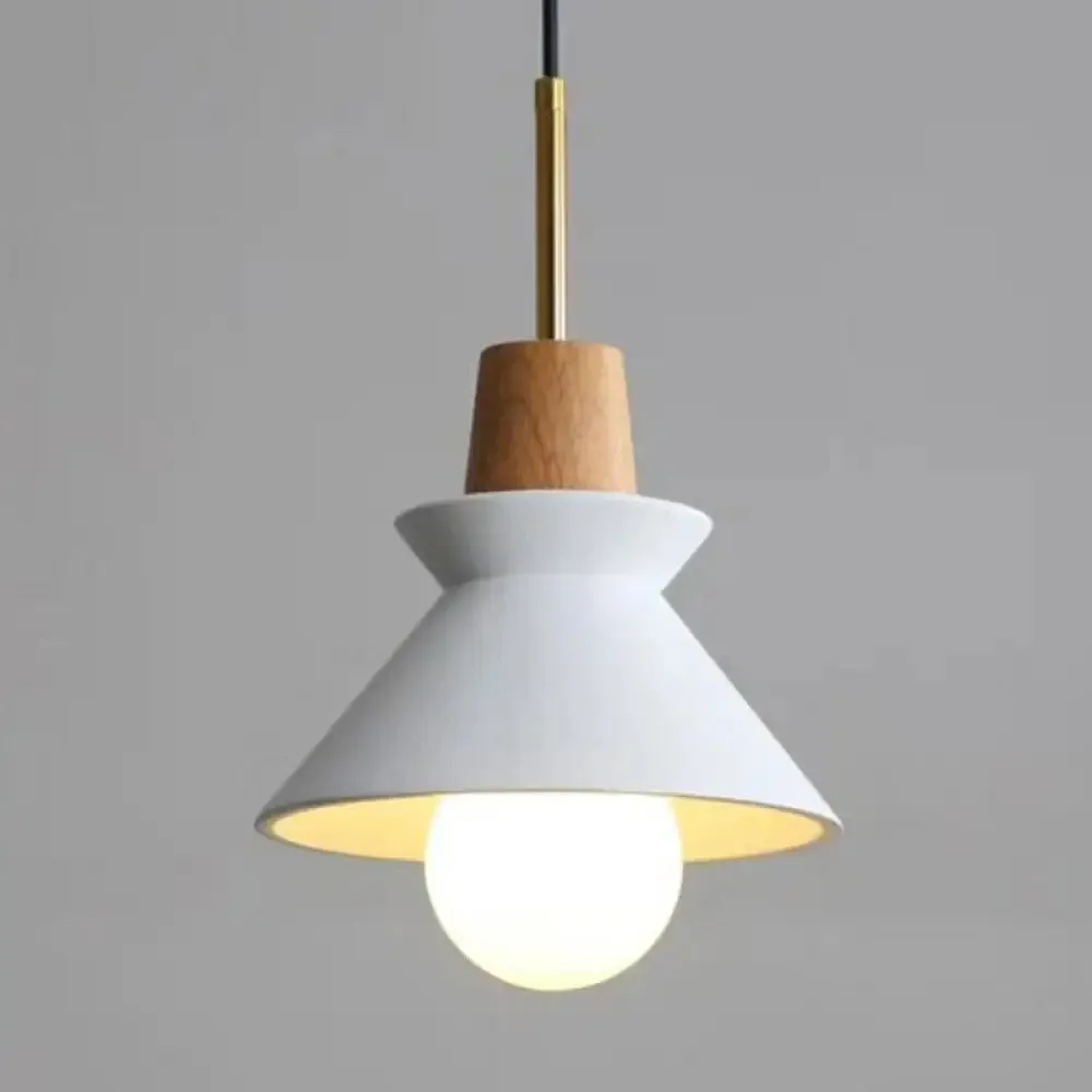 Minimalist Wood Pendant Hanging Light: 1-Head, Conical Cement Shade for Dining Room