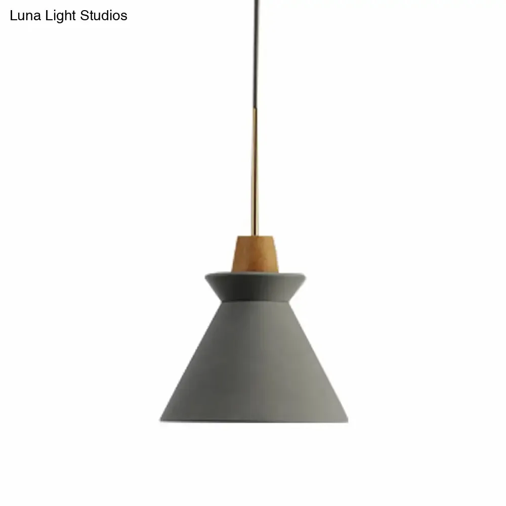 Minimalist Wood Pendant Hanging Light: 1-Head, Conical Cement Shade for Dining Room