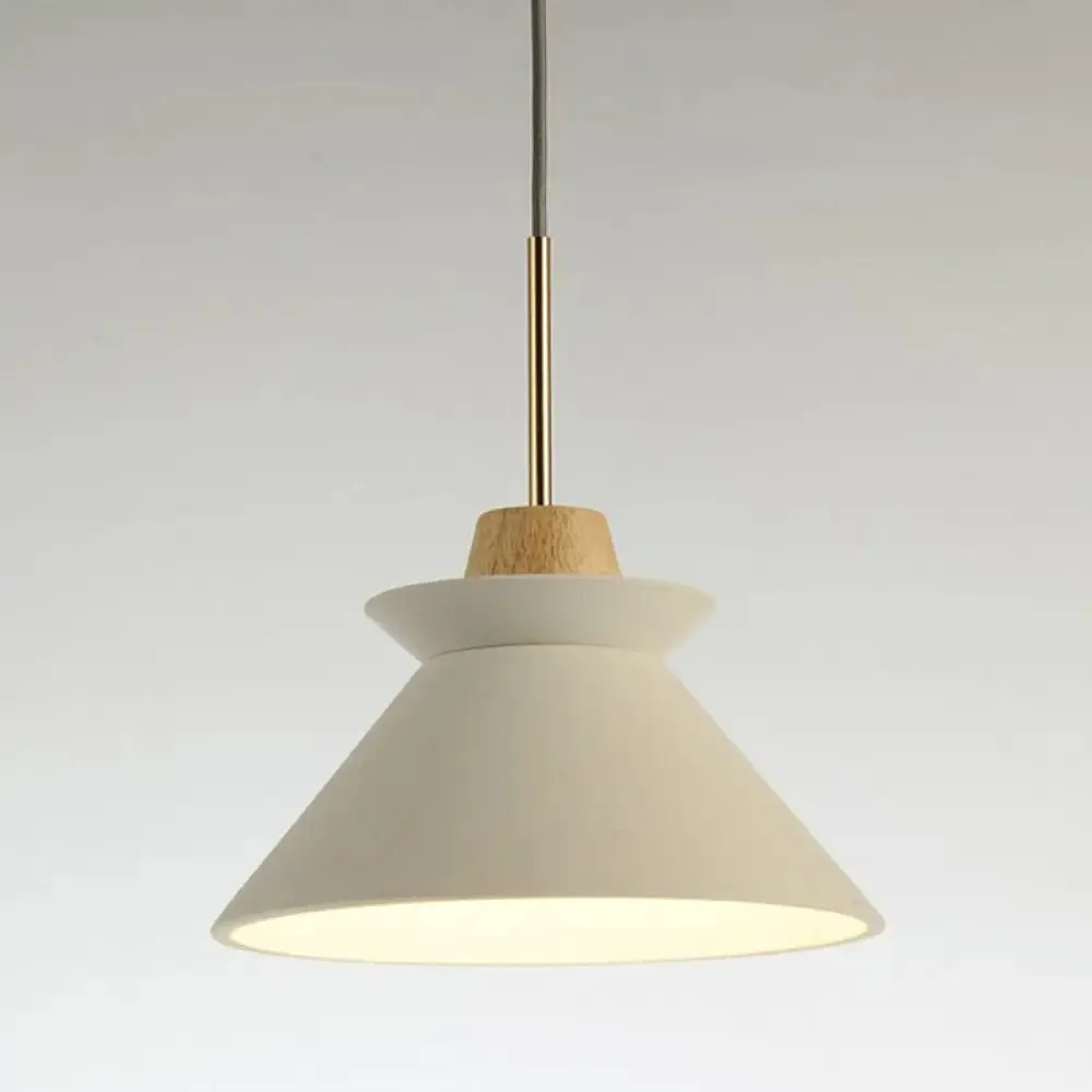 Minimalist Wood Pendant Hanging Light: 1-Head, Conical Cement Shade for Dining Room