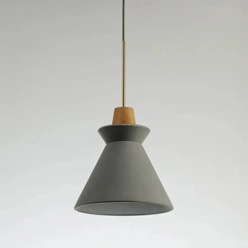 Minimalist Wood Pendant Hanging Light: 1-Head, Conical Cement Shade for Dining Room