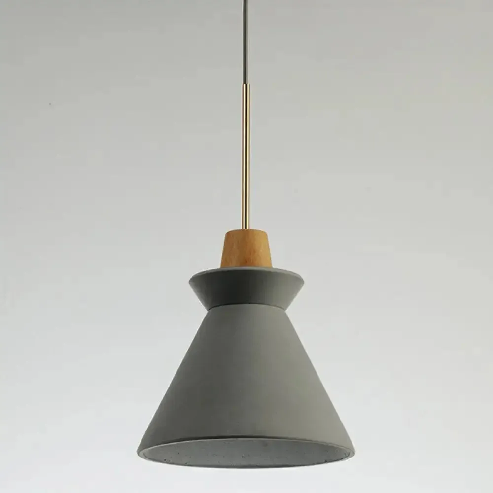 Minimalist Wood Pendant Hanging Light: 1-Head, Conical Cement Shade for Dining Room