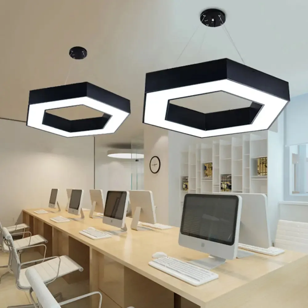 Modern Acrylic Hexagonal Pendant LED Ceiling Light (16"/23.5"/39") for Office - Black/White