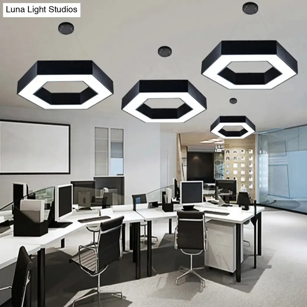 Modern Acrylic Hexagonal Pendant LED Ceiling Light (16"/23.5"/39") for Office - Black/White