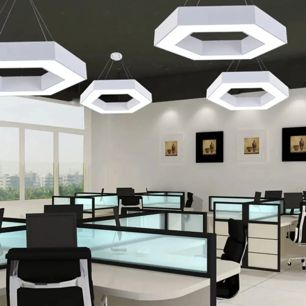 Modern Acrylic Hexagonal Pendant LED Ceiling Light (16"/23.5"/39") for Office - Black/White