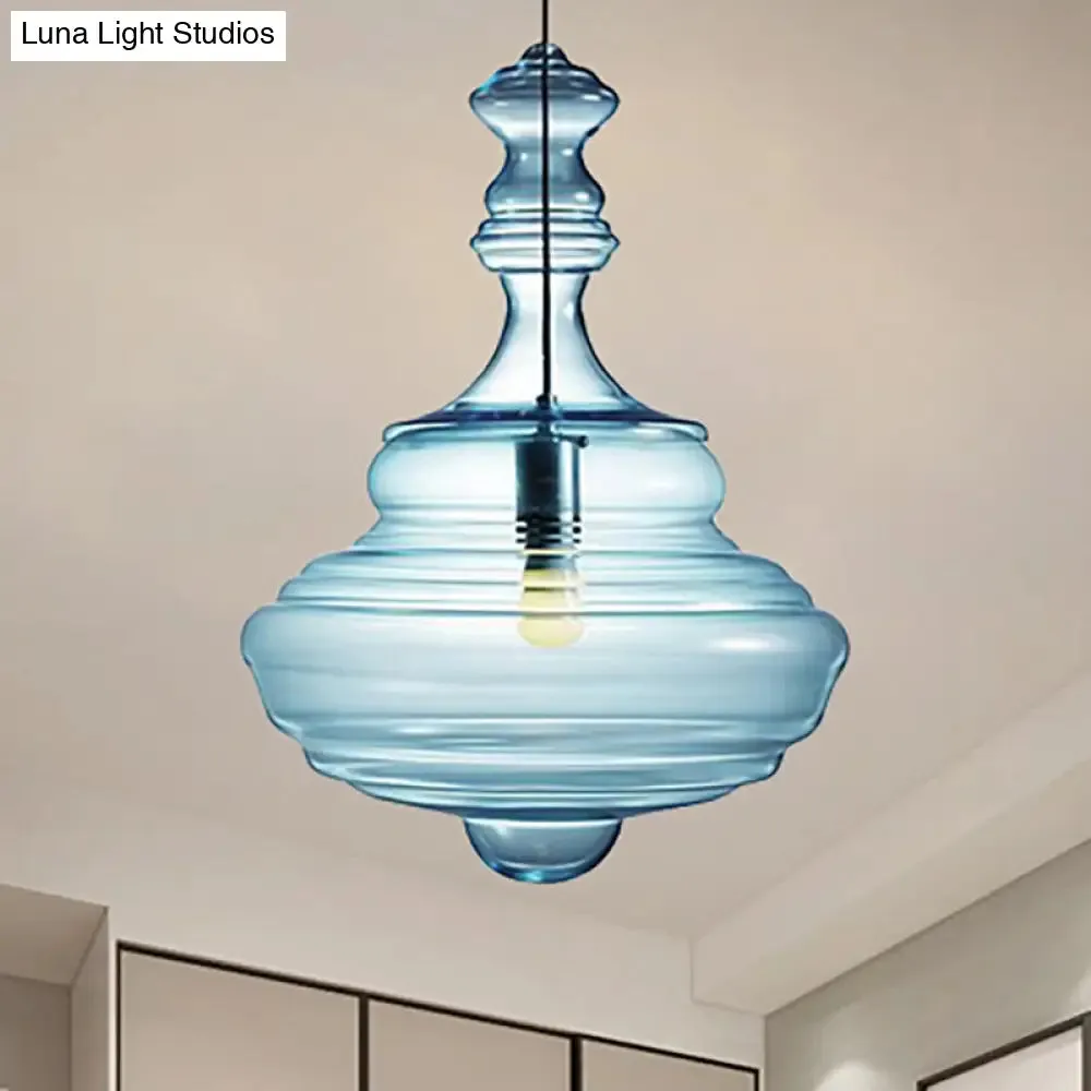 Modern Clear/Blue Ruffle Glass Pendant Light - Bedroom Ceiling Hanging Lamp