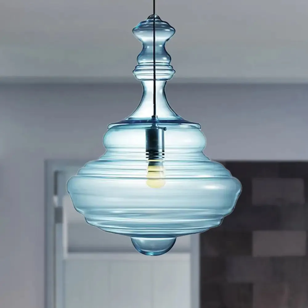 Modern Clear/Blue Ruffle Glass Pendant Light - Bedroom Ceiling Hanging Lamp