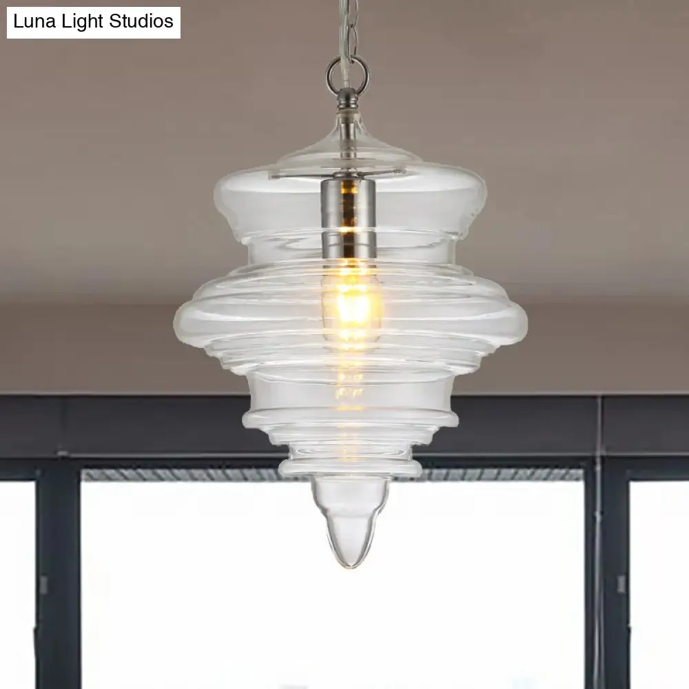 Modern Clear/Blue Ruffle Glass Pendant Light - Bedroom Ceiling Hanging Lamp