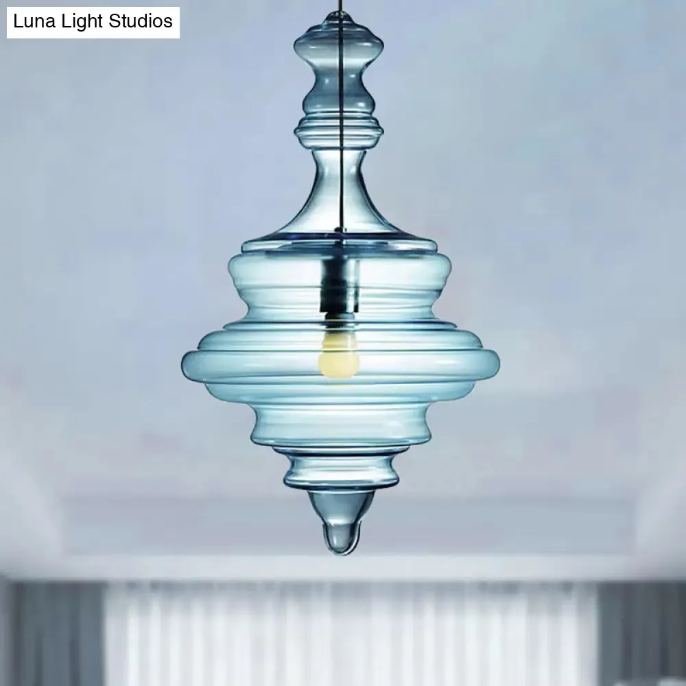 Modern Clear/Blue Ruffle Glass Pendant Light - Bedroom Ceiling Hanging Lamp