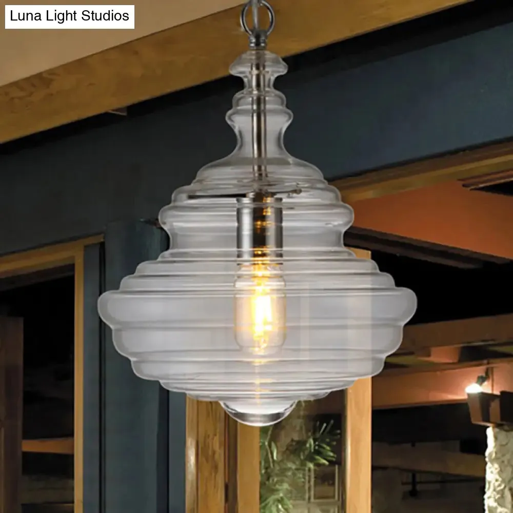 Modern Clear/Blue Ruffle Glass Pendant Light - Bedroom Ceiling Hanging Lamp