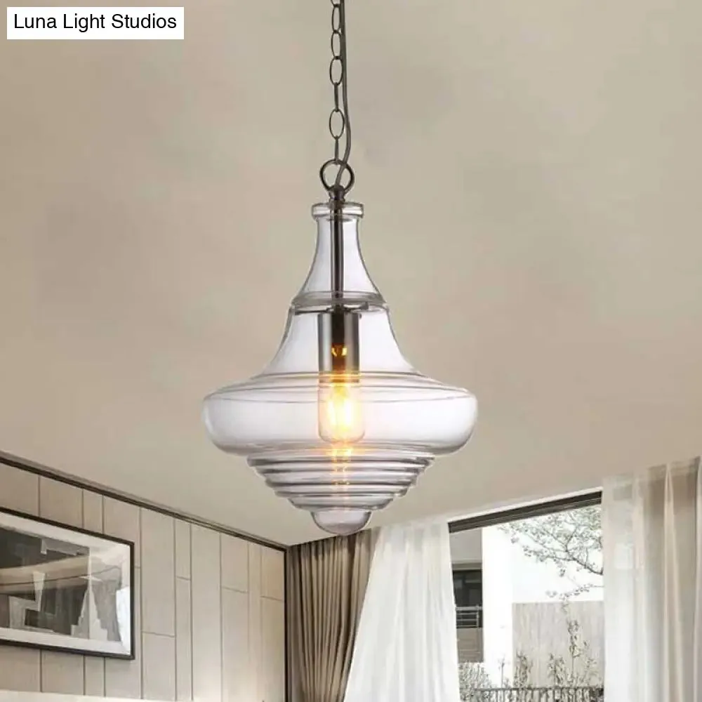 Modern Clear/Blue Ruffle Glass Pendant Light - Bedroom Ceiling Hanging Lamp