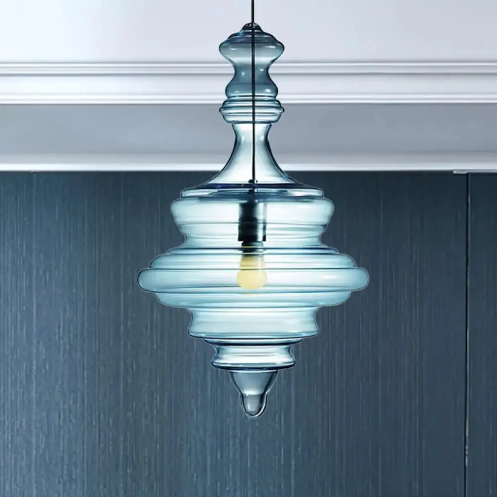 Modern Clear/Blue Ruffle Glass Pendant Light - Bedroom Ceiling Hanging Lamp