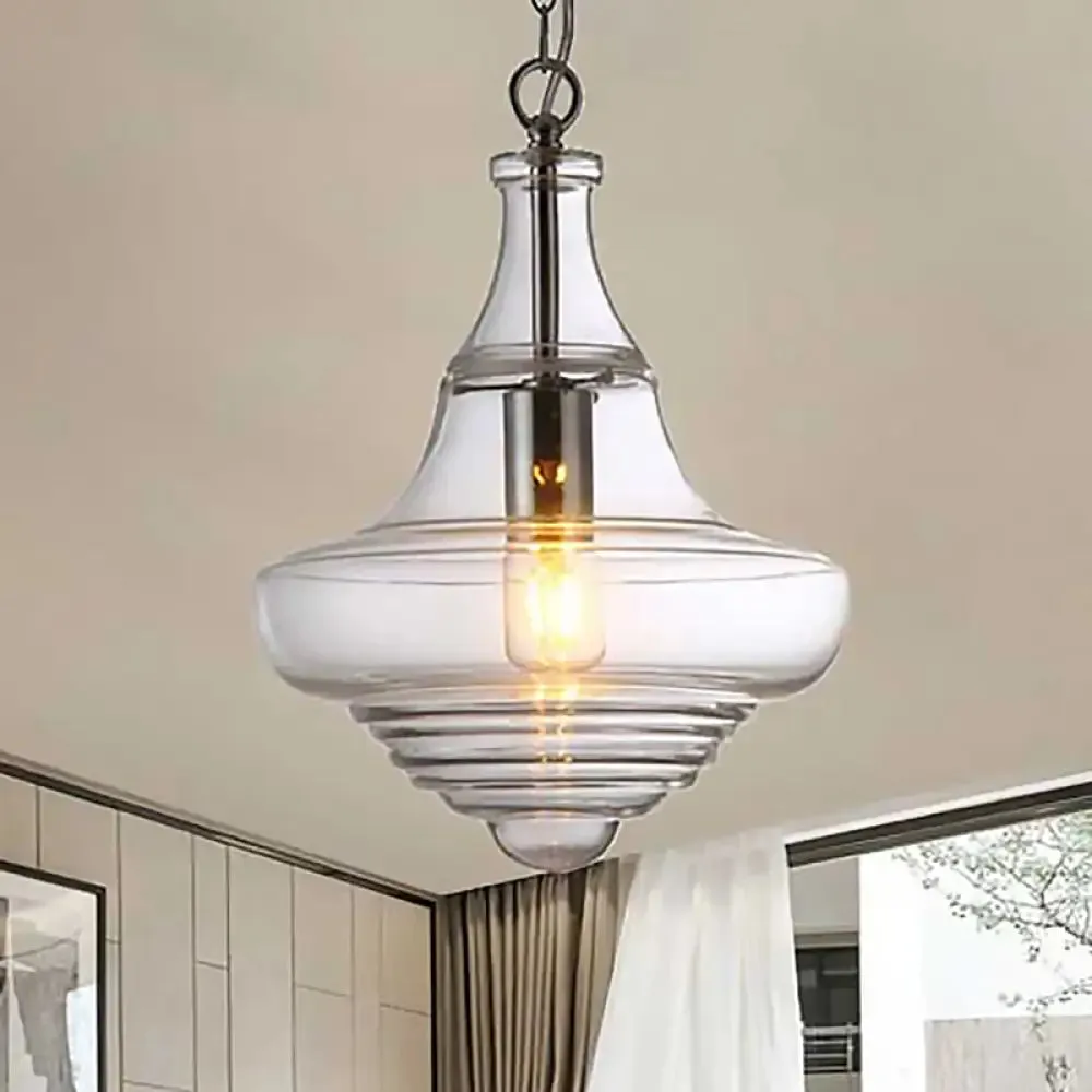 Modern Clear/Blue Ruffle Glass Pendant Light - Bedroom Ceiling Hanging Lamp