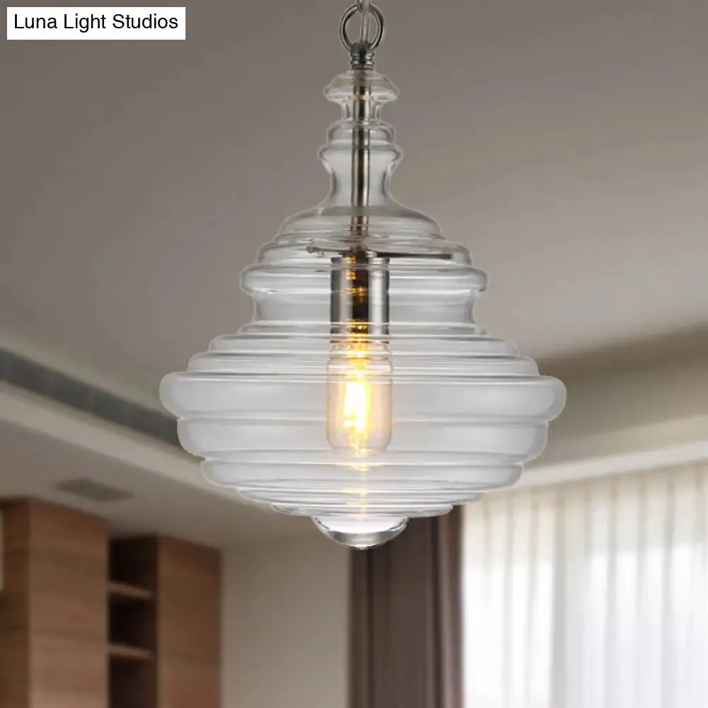 Modern Clear/Blue Ruffle Glass Pendant Light - Bedroom Ceiling Hanging Lamp