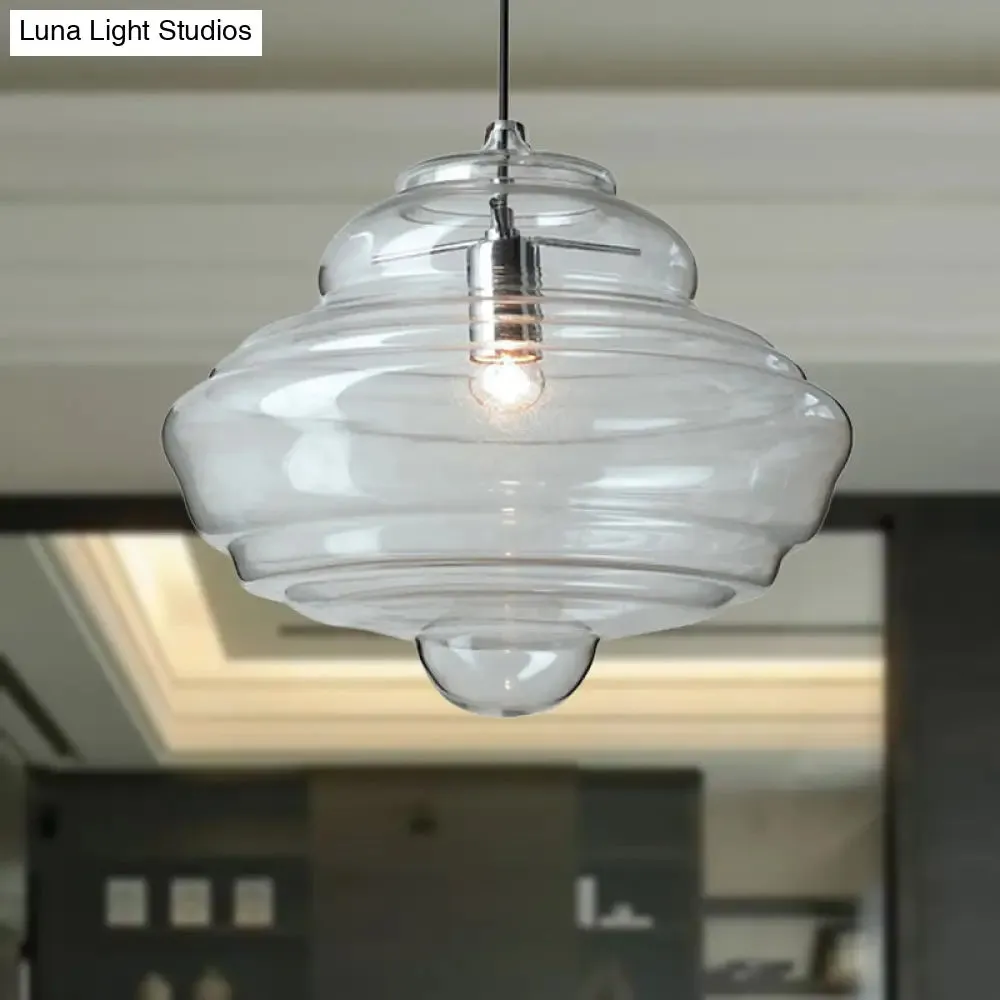 Modern Clear/Blue Ruffle Glass Pendant Light - Bedroom Ceiling Hanging Lamp