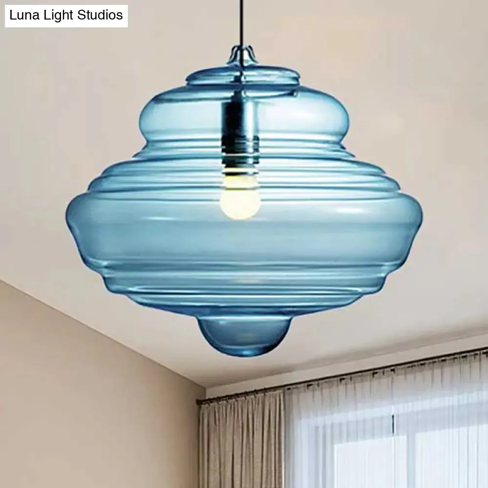 Modern Clear/Blue Ruffle Glass Pendant Light - Bedroom Ceiling Hanging Lamp