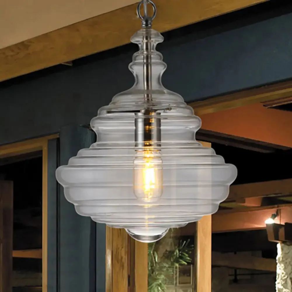 Modern Clear/Blue Ruffle Glass Pendant Light - Bedroom Ceiling Hanging Lamp