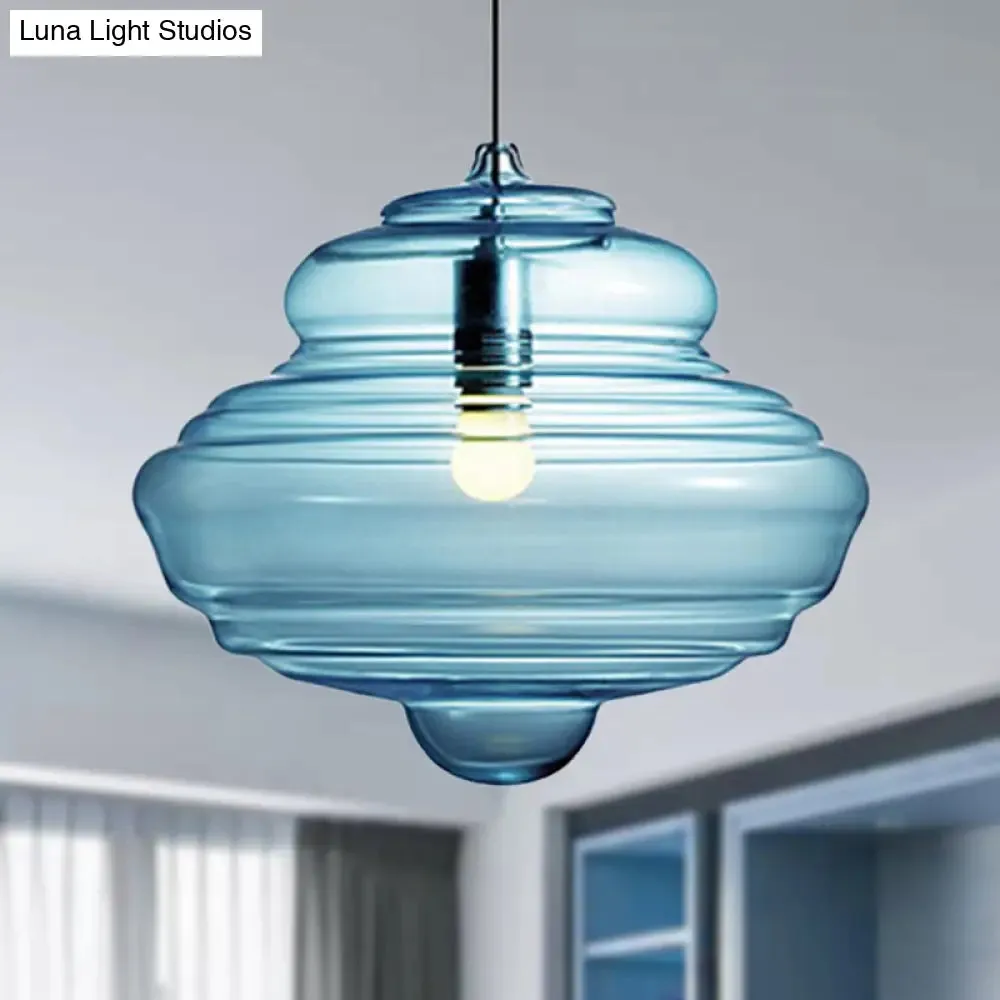 Modern Clear/Blue Ruffle Glass Pendant Light - Bedroom Ceiling Hanging Lamp