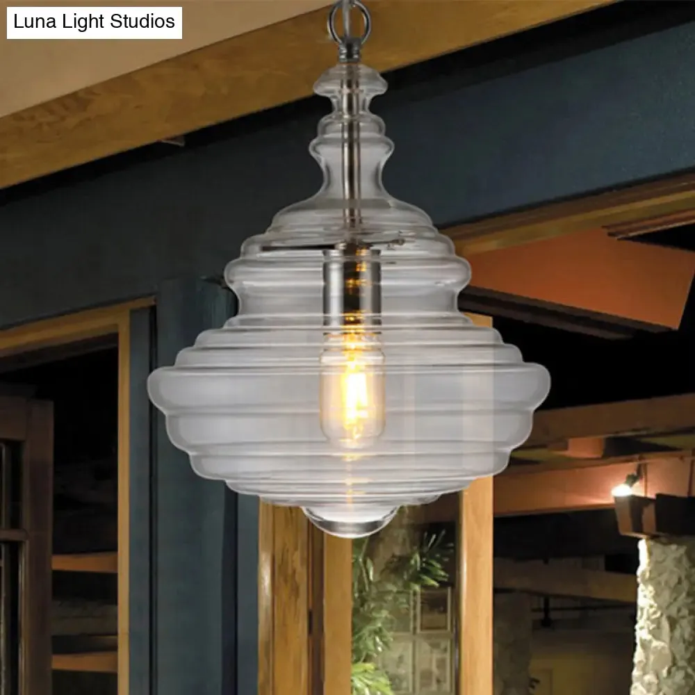 Modern Clear/Blue Ruffle Glass Pendant Light - Bedroom Ceiling Hanging Lamp