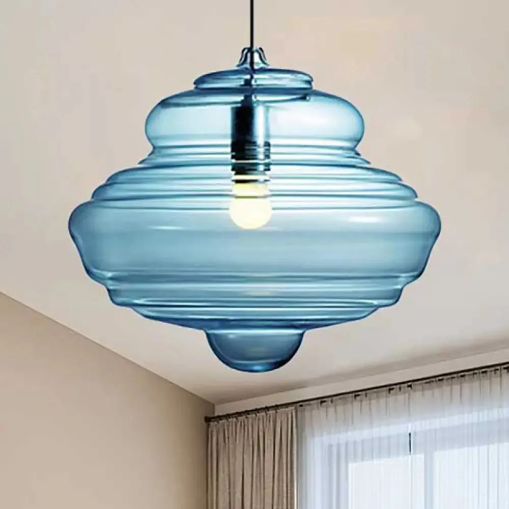 Modern Clear/Blue Ruffle Glass Pendant Light - Bedroom Ceiling Hanging Lamp