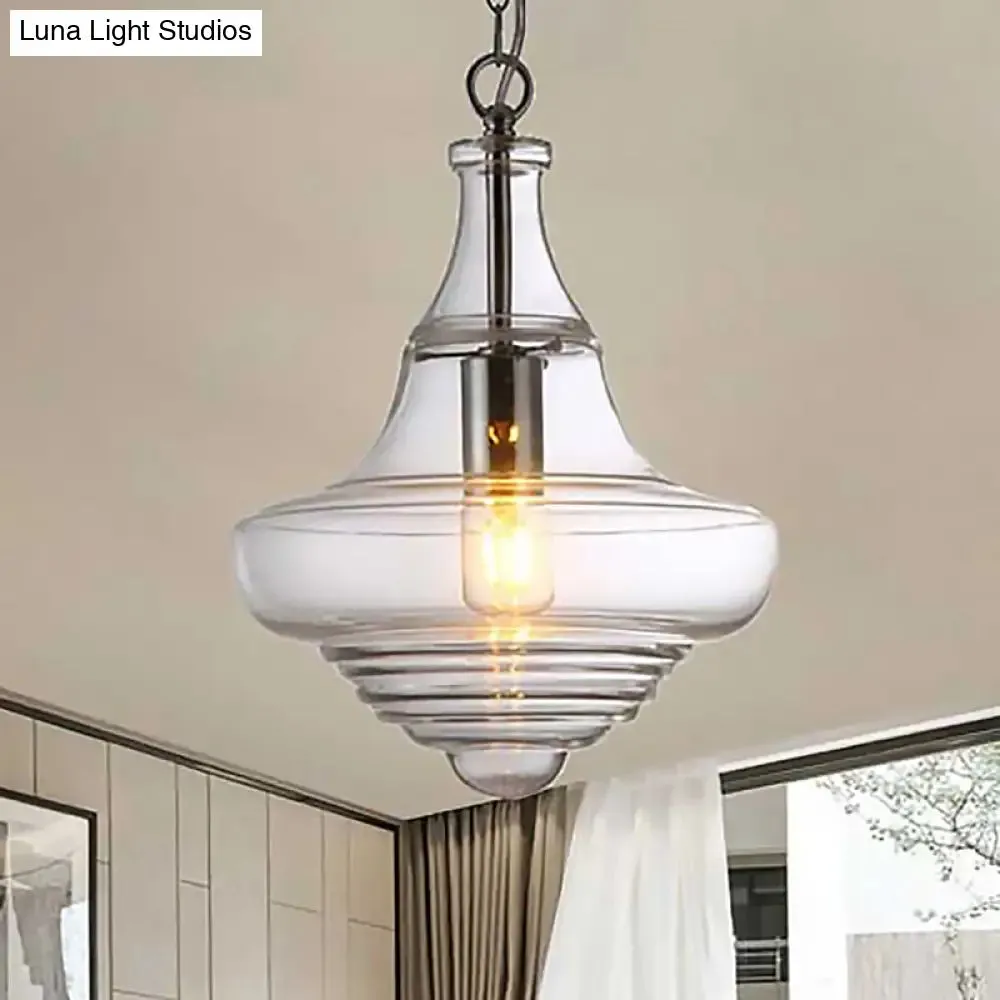 Modern Clear/Blue Ruffle Glass Pendant Light - Bedroom Ceiling Hanging Lamp