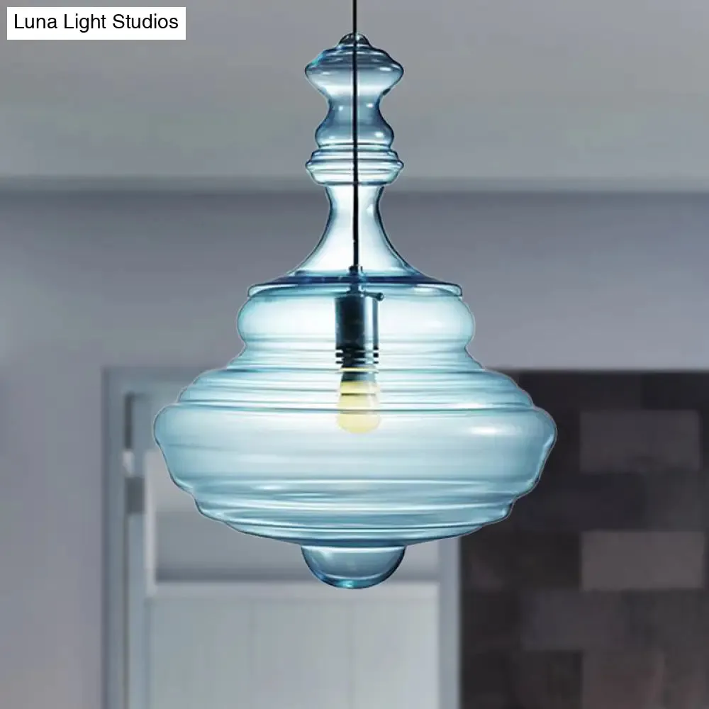 Modern Clear/Blue Ruffle Glass Pendant Light - Bedroom Ceiling Hanging Lamp