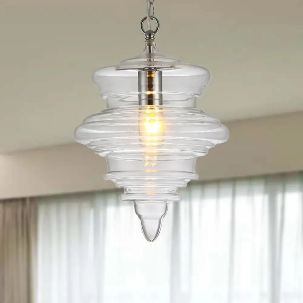 Modern Clear/Blue Ruffle Glass Pendant Light - Bedroom Ceiling Hanging Lamp